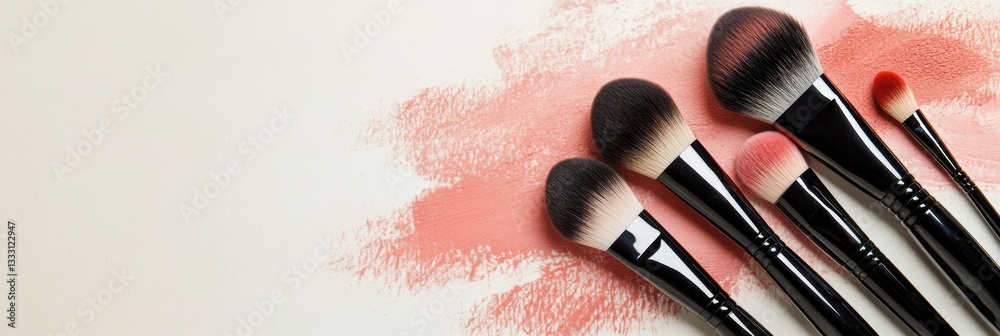 Aufkleber makeup brushes with blush strokes on a soft background for artistic beauty projects and cosmetics in