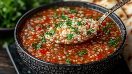 Fototapeta premium Hearty tomato soup with couscous