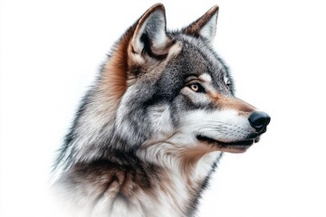 Fototapeta premium Majestic Gray Wolf Portrait: Realistic Wildlife Artwork Showcasing Natural Beauty in Northern Wilderness