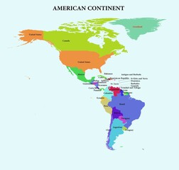 The depiction of countries in the world on a map in each continent.