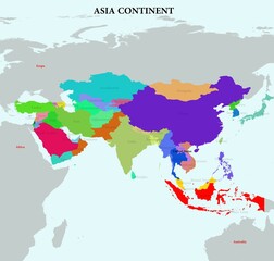 The depiction of countries in the world on a map in each continent.