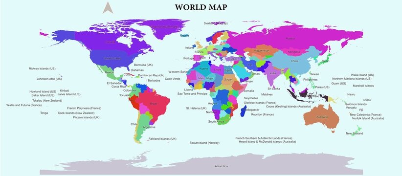 Fototapeta A world map that shows all existing countries with different colors for each country
