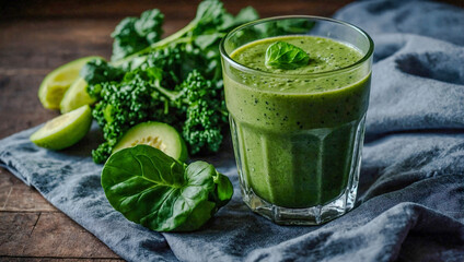 Healthy green smoothie recipe with kale, spinach, and cucumber