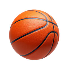 Realistic orange basketball with black lines, isolated on transparent background