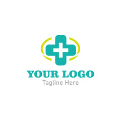 Fototapeta premium Generic medical logo with a green cross inside two yellow circles.