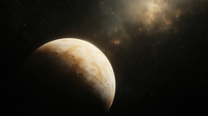 Naklejka premium Beige and Brown Planet in Dark Space with Nebula