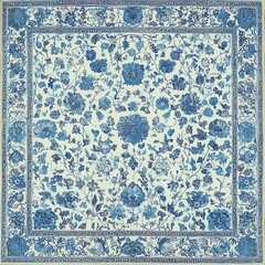 Naklejka premium Blue Floral Textile Design for Square Pattern.
