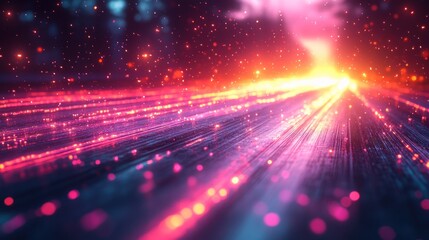 Obraz premium Light streaks speed through dark space with glowing particles