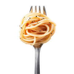 Close-Up of Savory Italian Spaghetti on Fork: Delicious & Nutritious Comfort Food in Italian Cuisine with Fresh Ingredients