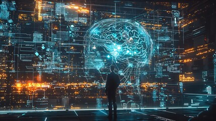 Ai enhanced neural implants connecting humans vast digital knowledge instantly cinematic cyber futuristic evolution