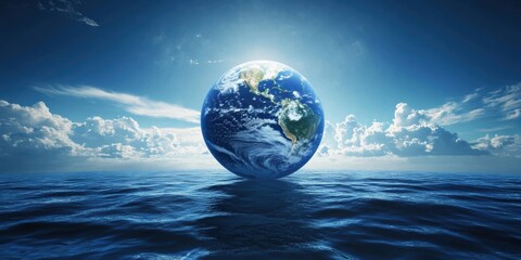 Aerial view of Earth showcasing vast ocean expanse and surrounding landscapes.