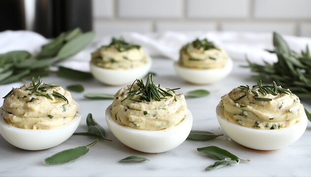 Deviled Eggs with Herbs for Kitchen Counter.