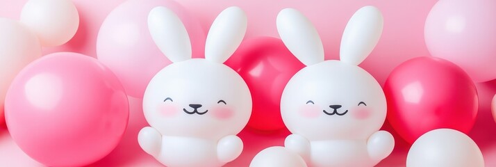 Two pastel balloons feature a cute bunny face, perfect for Easter celebrations.