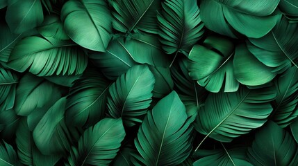 A pattern of delicate feathers overlapping on a luxurious emerald green background