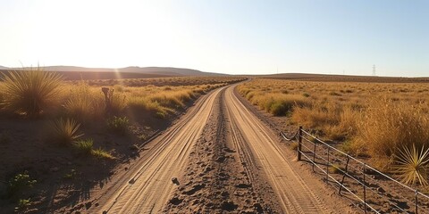Naklejka premium A Dusty Track Winding Through a Sunny Landscape
