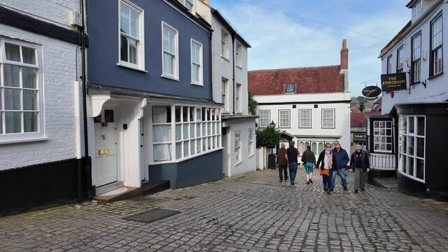 Lymington Hampshire England UK.  09.03.2025. Video, Old properties in the town of Lymington in southern Hampshire United Kingdom.
