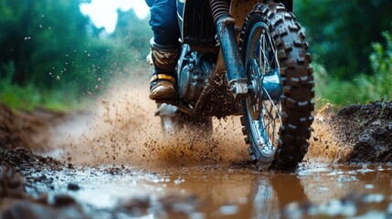 Dirt bike rider navigating a muddy trail