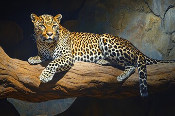 Majestic Leopard Relaxing on Branch in Natural Habitat