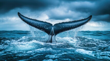 Fototapeta premium A whale shark's massive tail fin cutting through the water, leaving a mesmerizing wake behind it