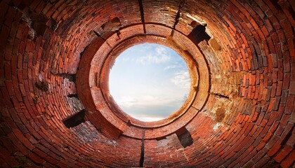 Naklejka premium a circular hole breaks through a brick wall