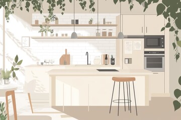 Bright and Airy Modern Kitchen Decorated with Greenery and Light