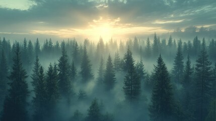 Fototapeta premium Misty forest sunrise