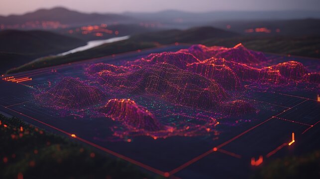 Digital Terrain Map for Night Landscape.