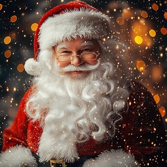 Santa Smiling in Snowy Christmas Background.
