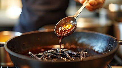 Vanilla extract being carefully measured and added to the mixture.