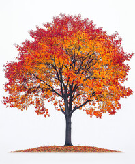 vibrant autumn elm tree with deep red and golden leaves