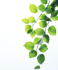 Fototapeta premium Vibrant green leaves on slender branches against white background