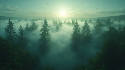 Misty forest sunrise (1)