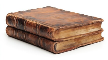 Obraz premium Vintage Leather-Bound Books Stacked on White Background