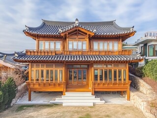 Obraz premium Traditional Korean House Constructed With Elegant Architecture and Design