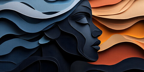 Abstract silhouette profile, modern art design, colorful waves, dynamic form, unique artwork for home, artistic profile view