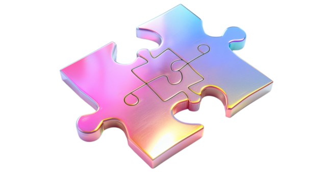 Gradient puzzle piece holographic Iridescent 3D render icon isolated on white background