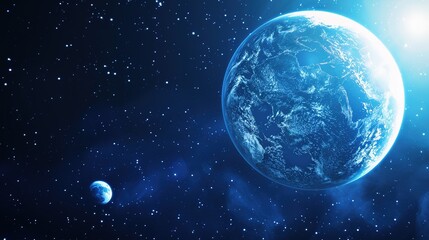 Naklejka premium Blue_technology_Earth_planet_starry_sky_gradient
