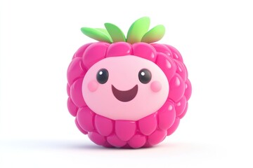 A cute cartoon raspberry with a happy face, 3D rendered.