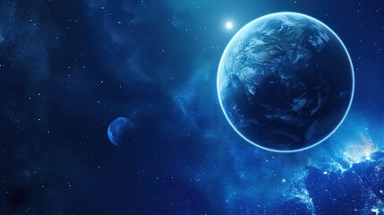 Fototapeta premium Blue_technology_Earth_planet_starry_sky_gradient