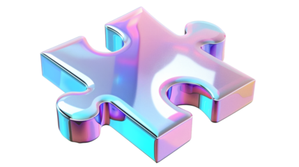 Gradient puzzle piece holographic Iridescent 3D render icon isolated on white background