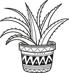  Allover a spiky aloe Vera plant silhouette line art design