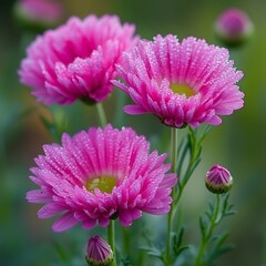 Obraz premium Vibrant Pink Dew-Kissed Flowers Close Up Macro Photography