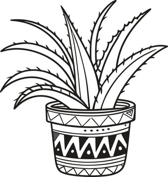 black and white aloe vera plant in pot clip art preview