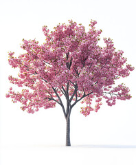 Fototapeta premium Cherry blossom tree with vibrant pink flowers and lush green leaves