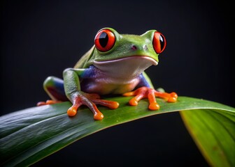 Fototapeta premium Vibrant Red-Eyed Tree Frog Minimalist Photography - Tropical Rainforest Amphibian