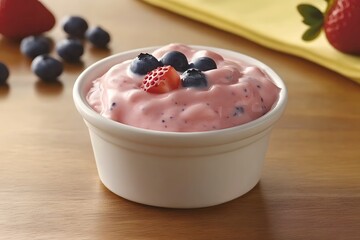 Delicious Strawberry Blueberry Yogurt Parfait in White Bowl