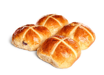 Easter cross buns on white background