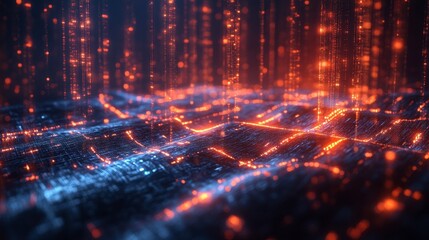 Obraz premium Digital Abstract Waves with Glowing Particles in Blue and Orange Hues