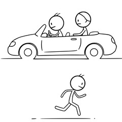 Car and Running Pedestrian Scene,man driving car and a pedestrian man