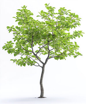 wild hackberry tree with broad green leaves on white background